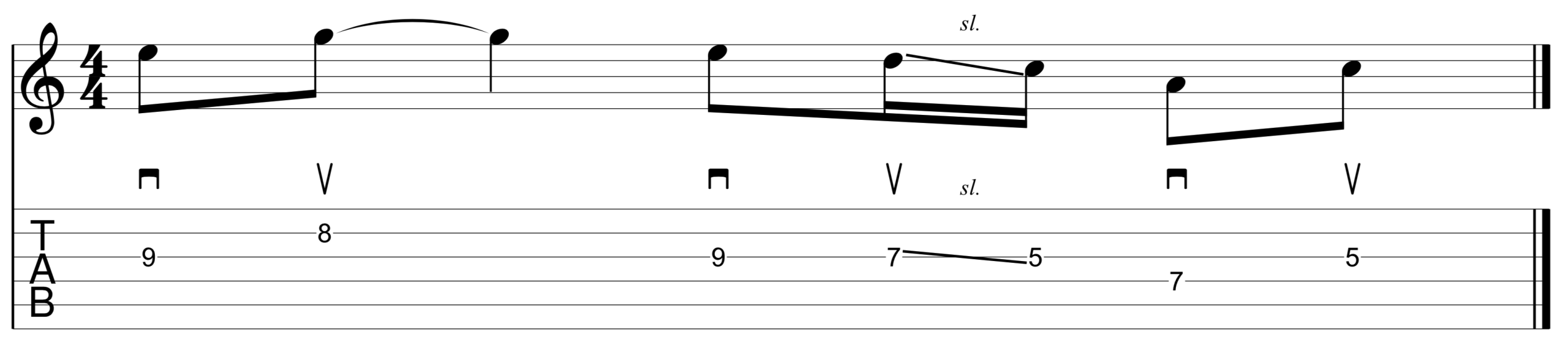 A minor pentatonic guitar lick tab, a sweet minor-third lick at the box 1 to box 2 transition